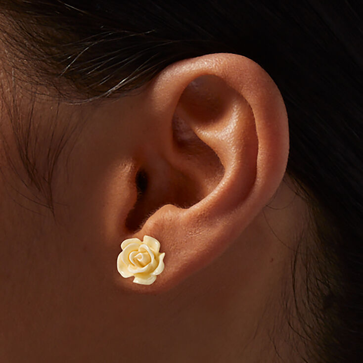 Ivory Carved Rose Stud Earrings ,