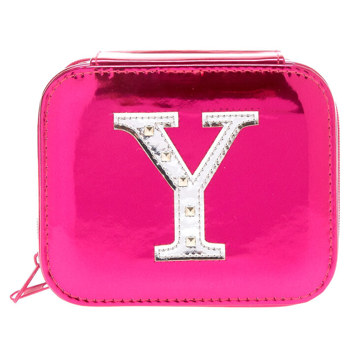 Claire's Boîte à bijoux rose métallisé à initiale « Y »
