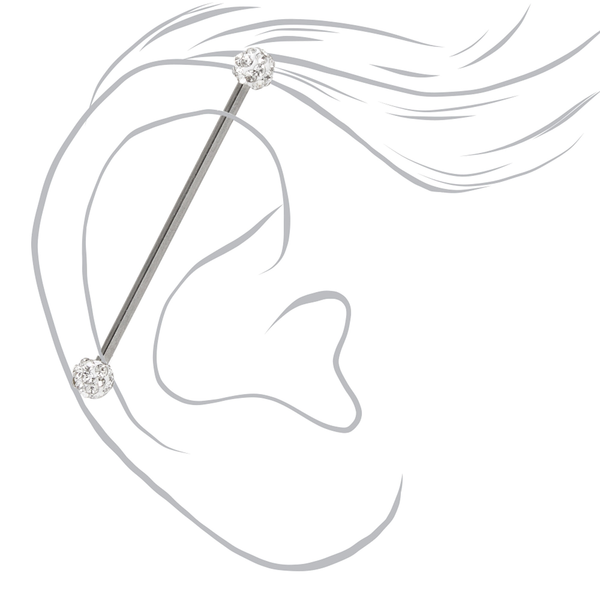 Silver Fireball 14G Industrial Piercing Bar 2 Pack