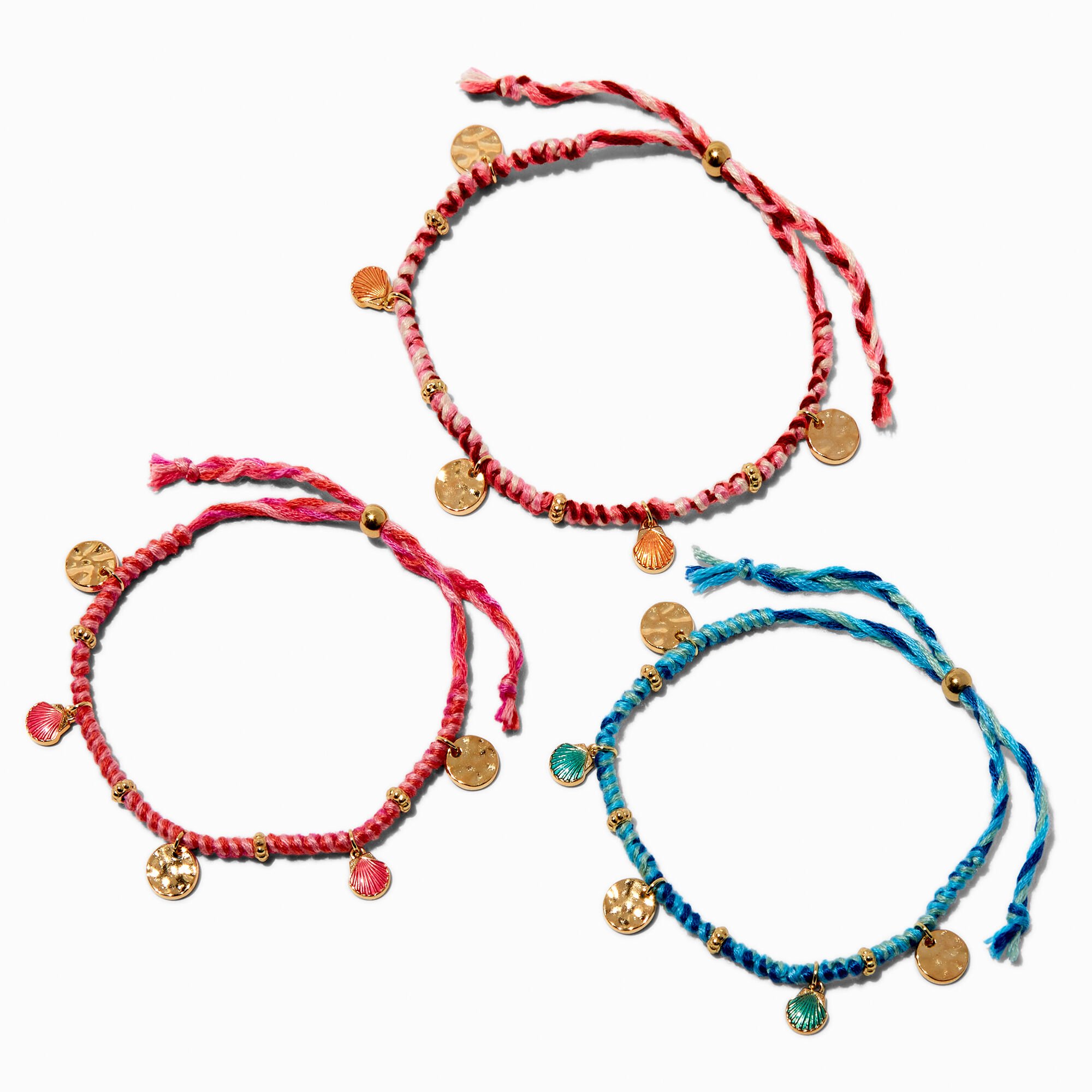 Woven Seashell Charms Adjustable Bracelets - 3 Pack,