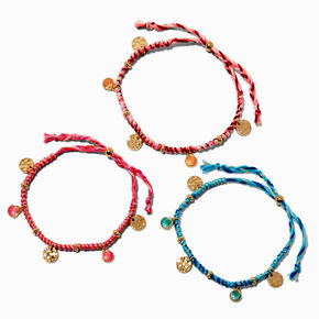 Woven Seashell Charms Adjustable Bracelets - 3 Pack,
