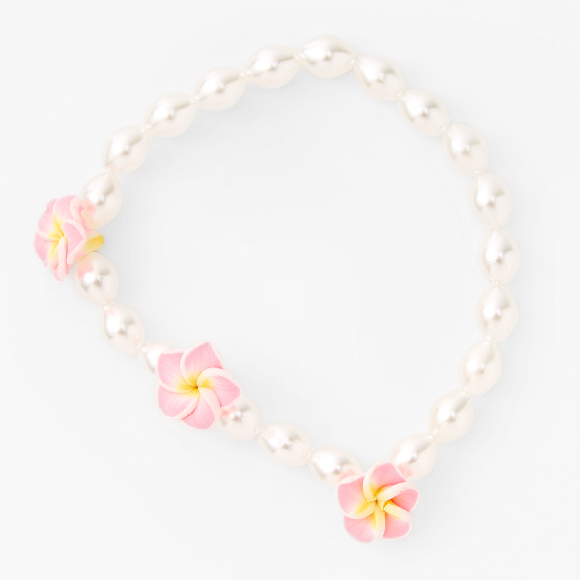 Tropical Hibiscus Pearl Beaded Stretch Bracelet Claire s US