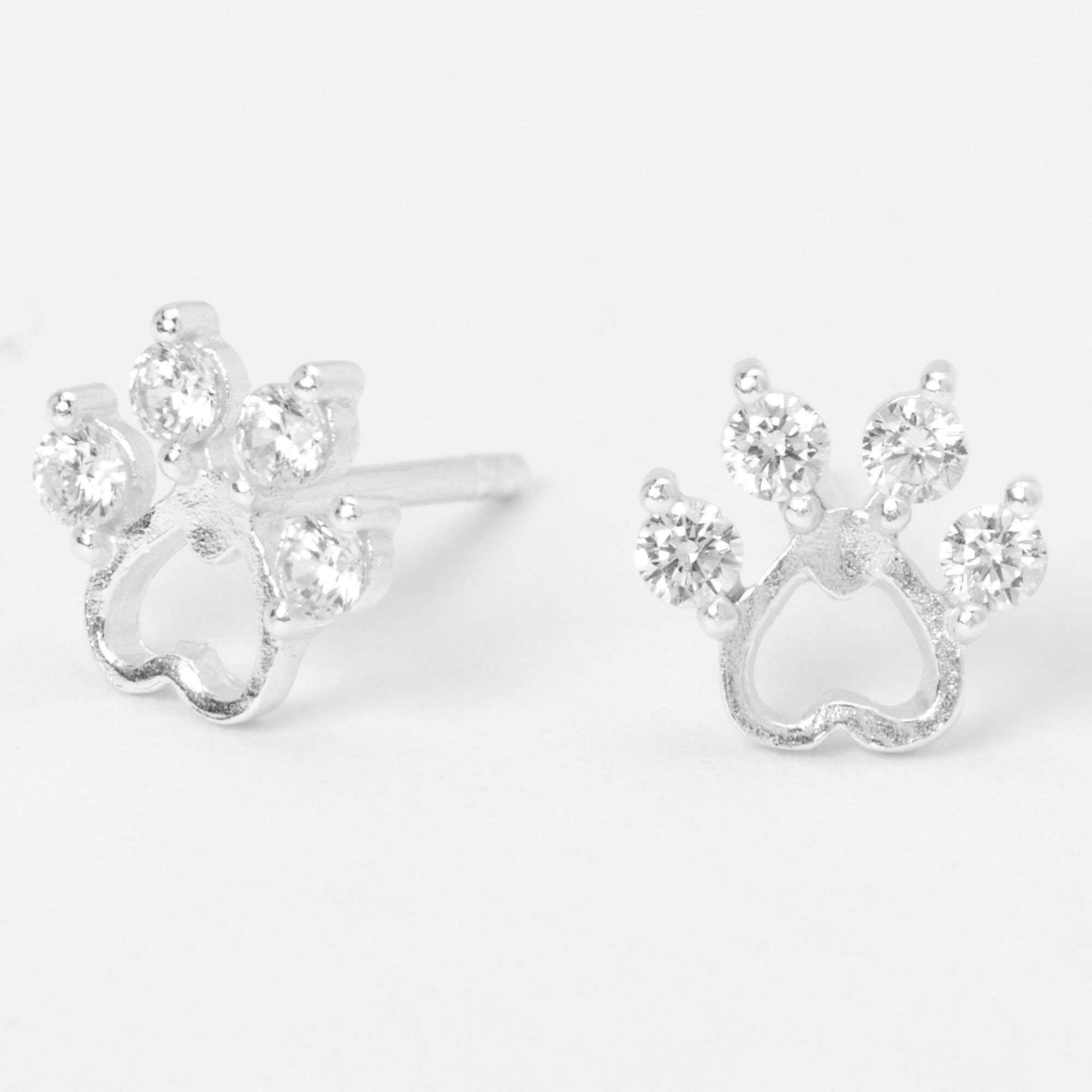 View Claires Cubic Zirconia Paw Print Stud Earrings Silver information