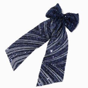 Navy Blue Sequin Long Tail Hair Bow Clip,