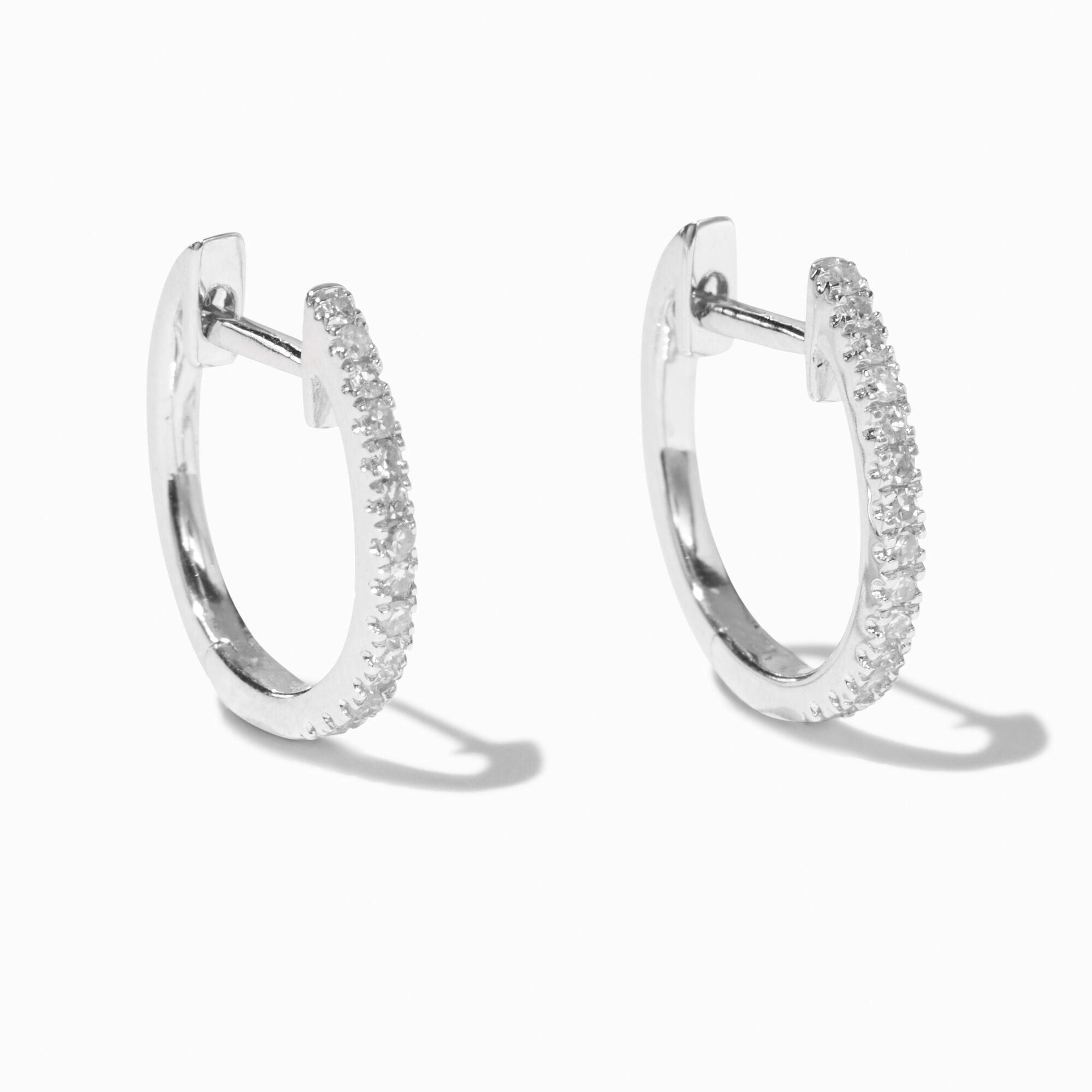 View C Luxe By Claires 110 Ct Tw Laboratory Grown Diamond 10MM Embellished Hoop Earrings Silver information
