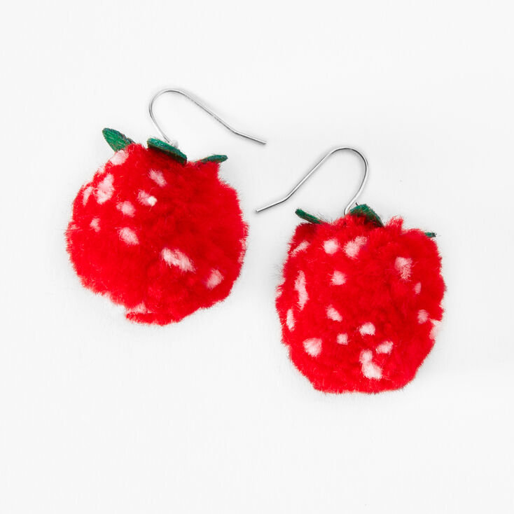 Pendantes pompon fraise 2,5&nbsp;cm - Rouge,