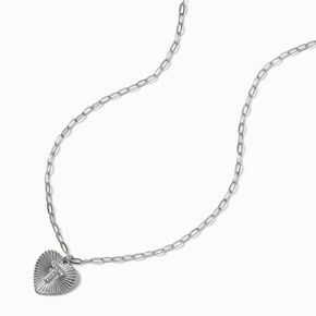 Silver-tone Radiant Heart Initial Pendant Necklace - T,