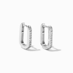 Silver 10MM Cubic Zirconia Chainlink Huggie Hoop Earrings,