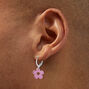 Pink Anodized Daisy Huggy Hoop Earrings,