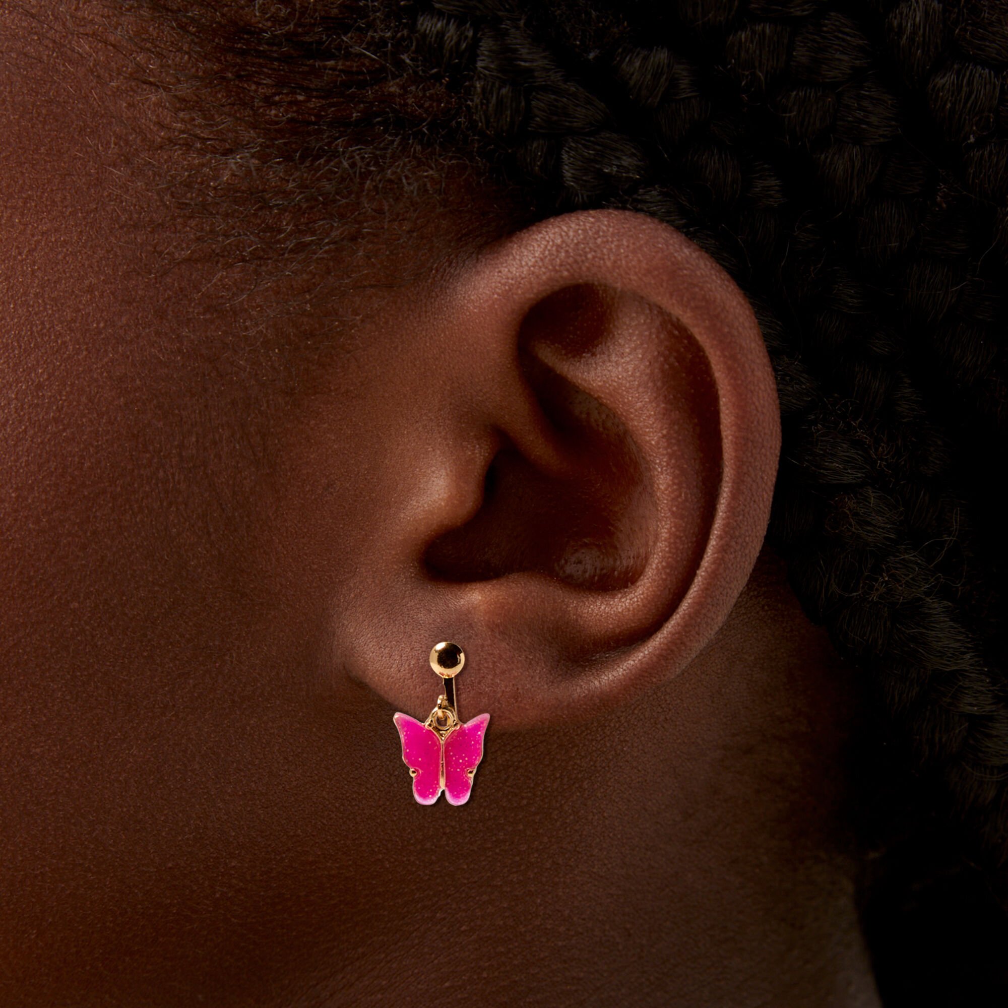 Pink Glow-in-the-Dark Butterfly Gold-tone Clip-On Earrings - 3 Pack,