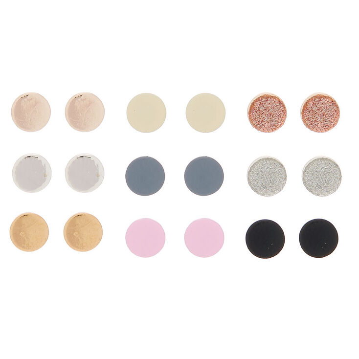 Mixed Metal Round Stud Earrings - 9 Pack,
