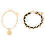 Gold Woven Coin Chain Bracelets - 2 Pack,