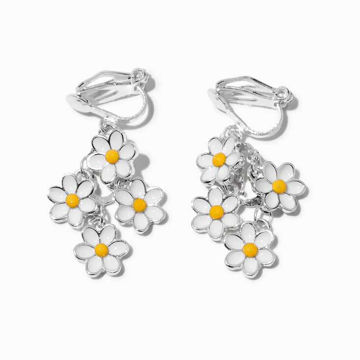 Silver-tone Linear Daisy 1&quot; Clip-On Drop Earrings,