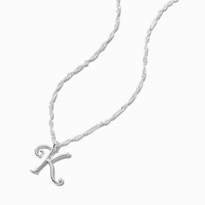 Silver Large Script Initial Pendant Necklace - K,