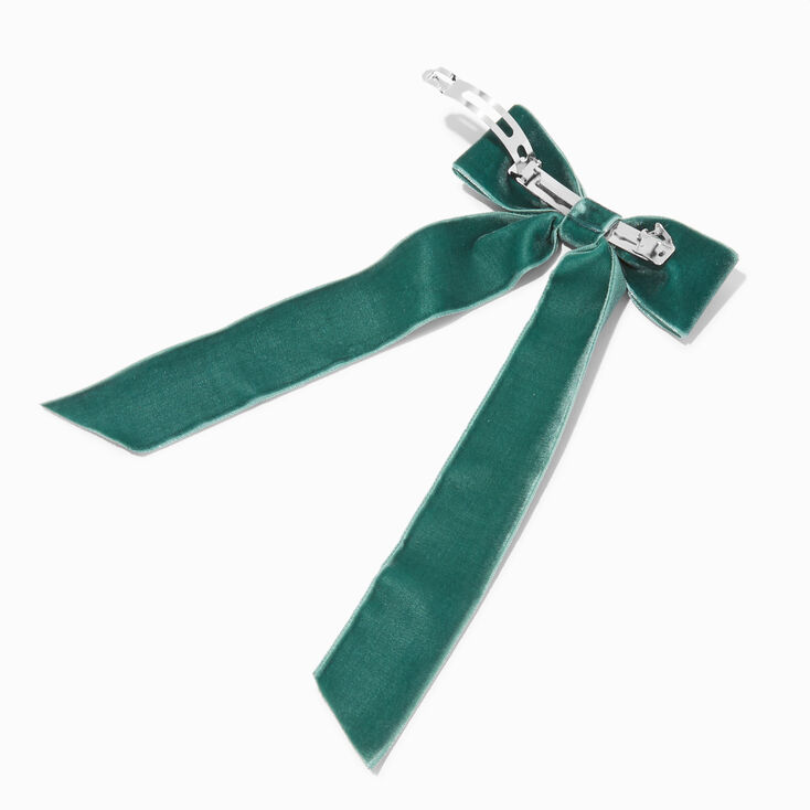 Emerald Green Velvet Long Tail Hair Bow Clip | Claire's