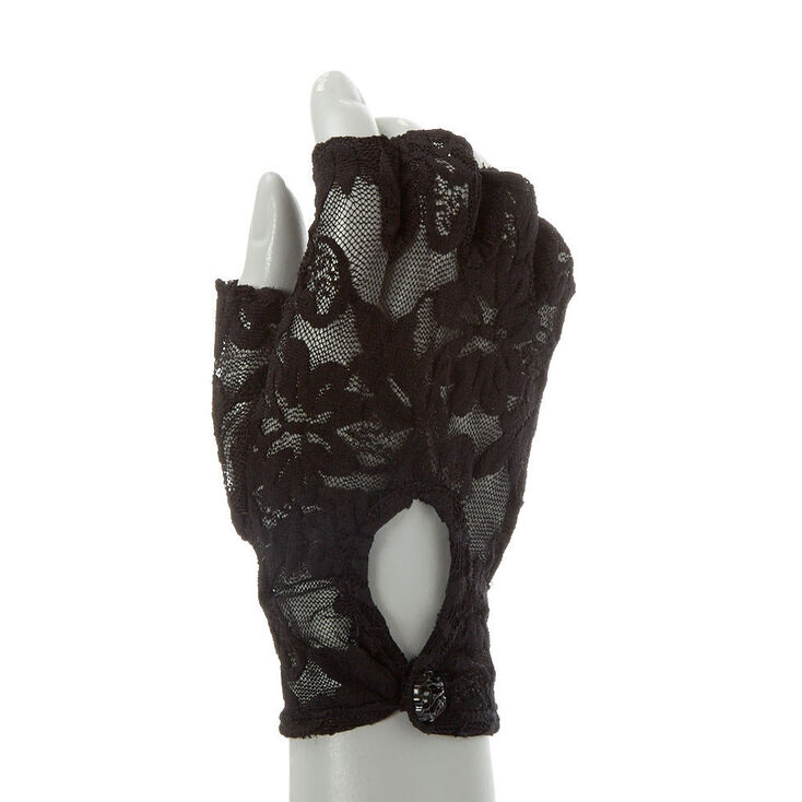 Lace Fingerless Gloves - Black,