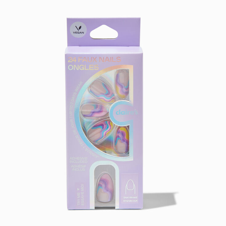 Rainbow Swirl Almond Vegan Faux Nail Set - 24 Pack,