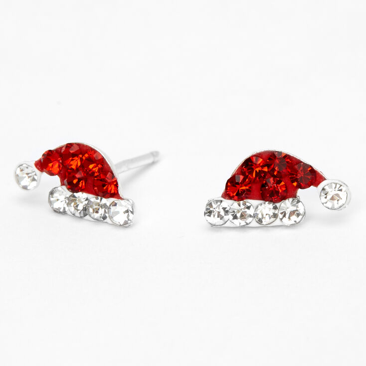 Clous d&#39;oreilles bonnet de P&egrave;re No&euml;l couleur argent&eacute;e,