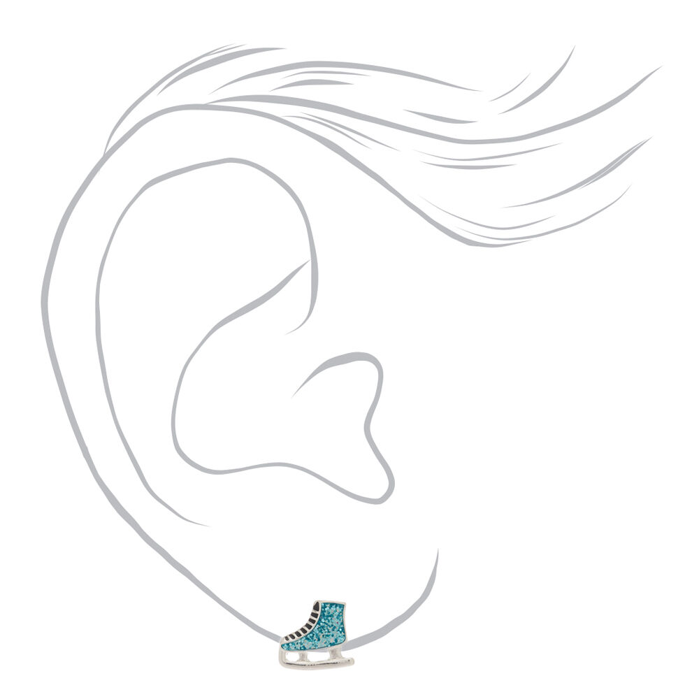 Glitter Ice Skate Stud Earrings Blue