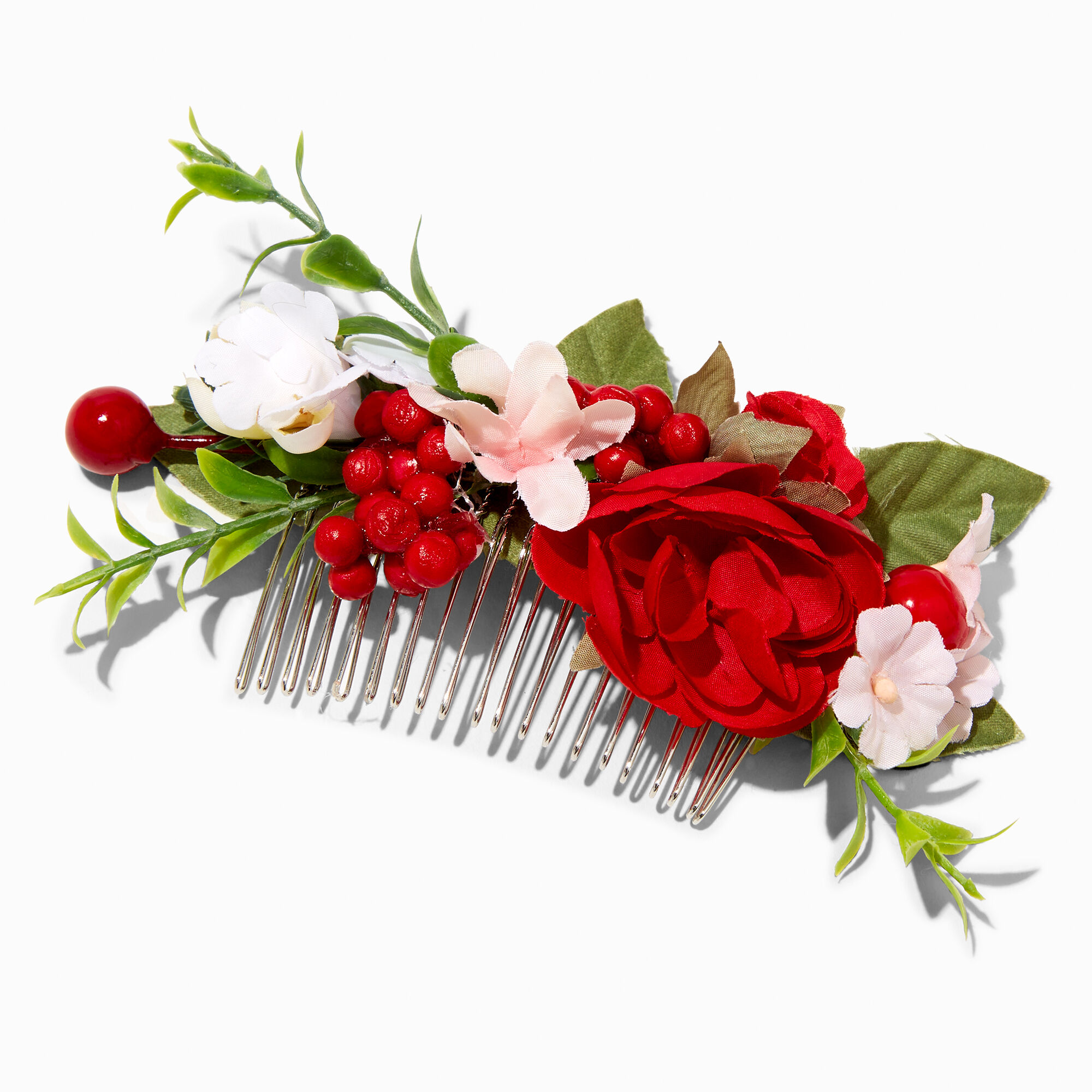 Red Flowers & Greenery Hair Comb,