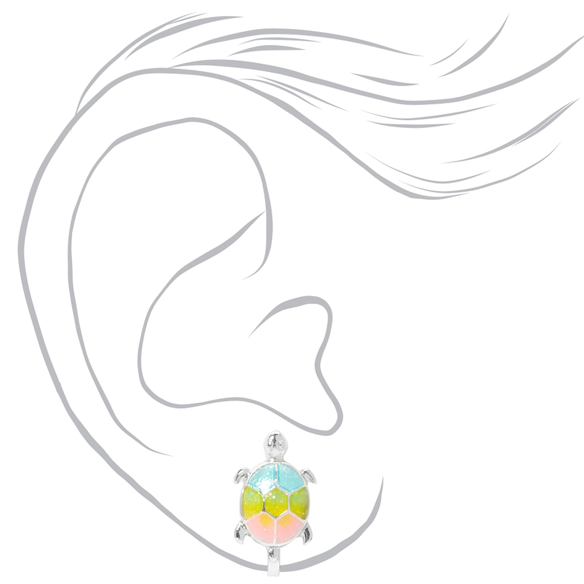 Pastel Rainbow Turtle Clip On Earrings,