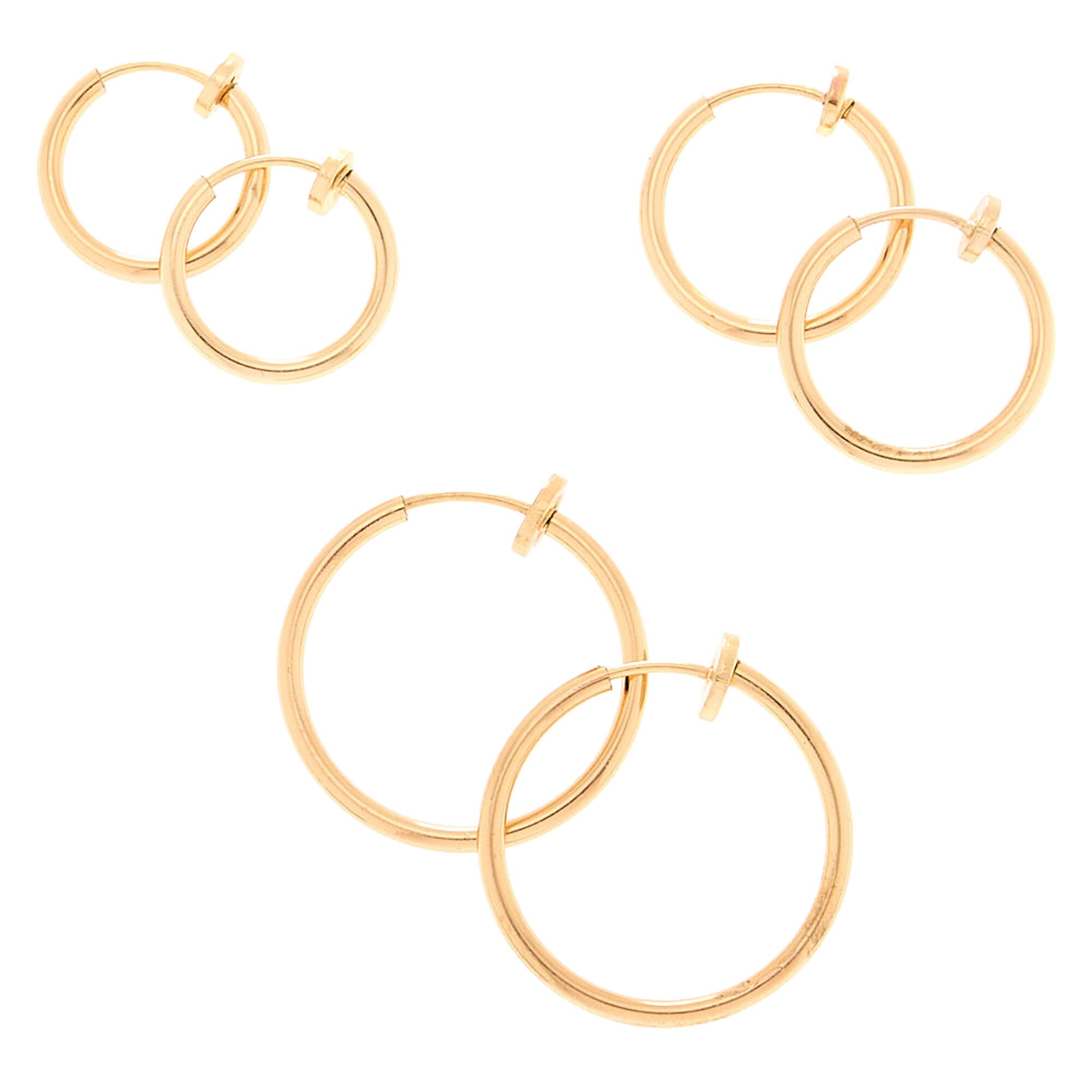 View Claires Graduated Spring Clip Hoop Earrings 3 Pack Gold information
