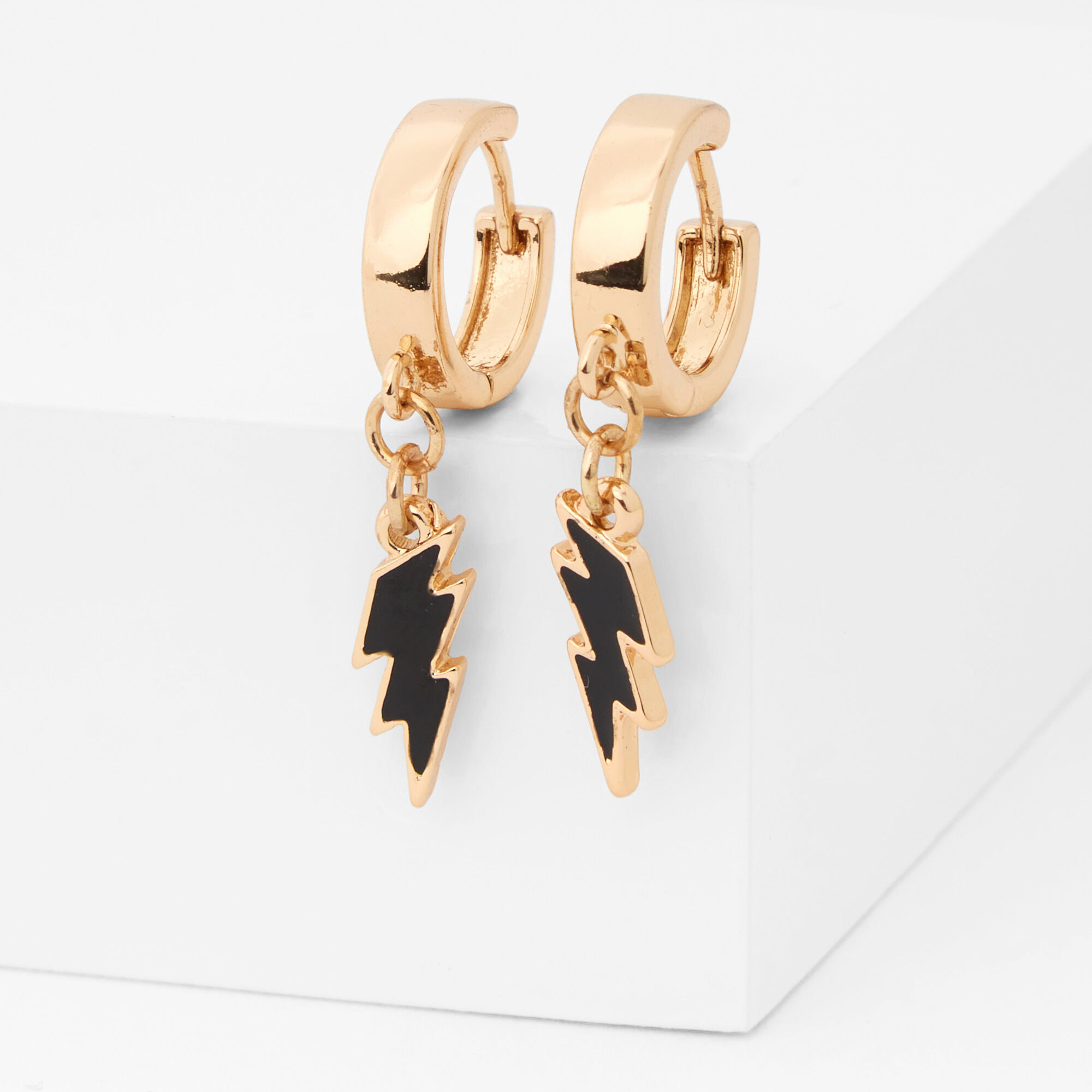Gold Lightning Bolt Drop Earrings,