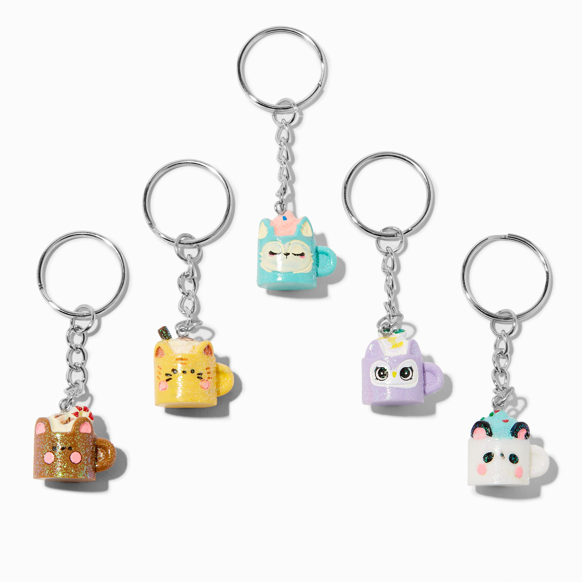 View Claires Critter Coffee Cup Best Friends Keyrings 5 Pack Silver information
