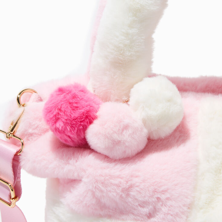 Pink &amp; White Colorblock Furry Crossbody Tote Bag,