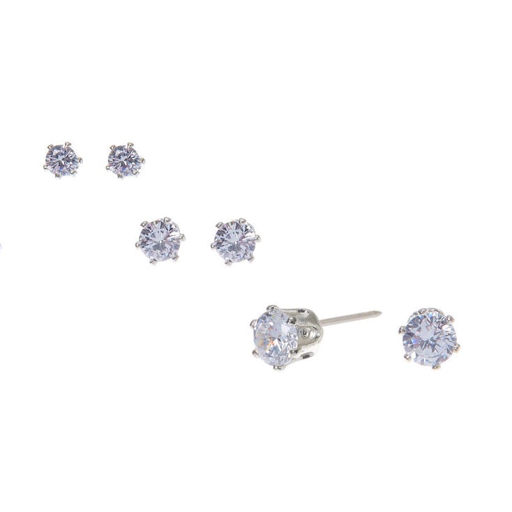 Claire's Clous d’oreille ronds de différentes tailles en zircon cubique d'imitation couleur argenté - Lot de 3