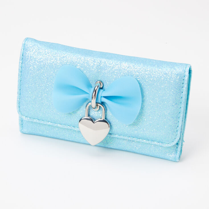 Glitter Bow Heart Charm Wallet - Mint,