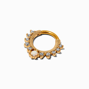 16G Gold-tone Stainless Steel Cubic Zirconia Opal Hoop Septum Nose Ring,