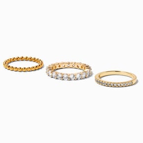 C LUXE by Claire&#39;s 18k Gold Plated Cubic Zirconia Beaded Ring Stack Set,