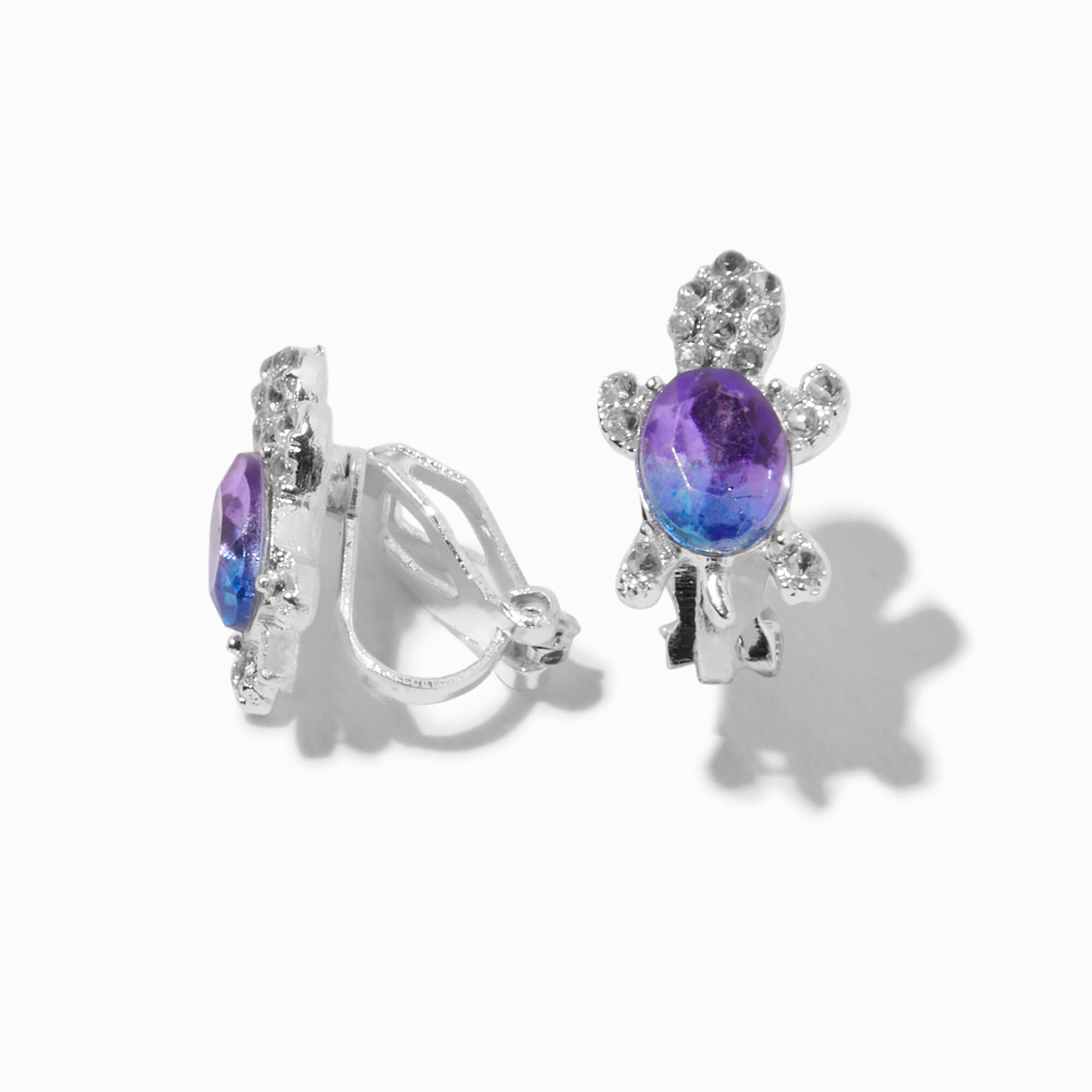 View Claires Silver Turtle Purple Stone ClipOn Earrings Blue information
