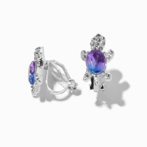 Silver Turtle Purple &amp; Blue Stone Clip-On Earrings,