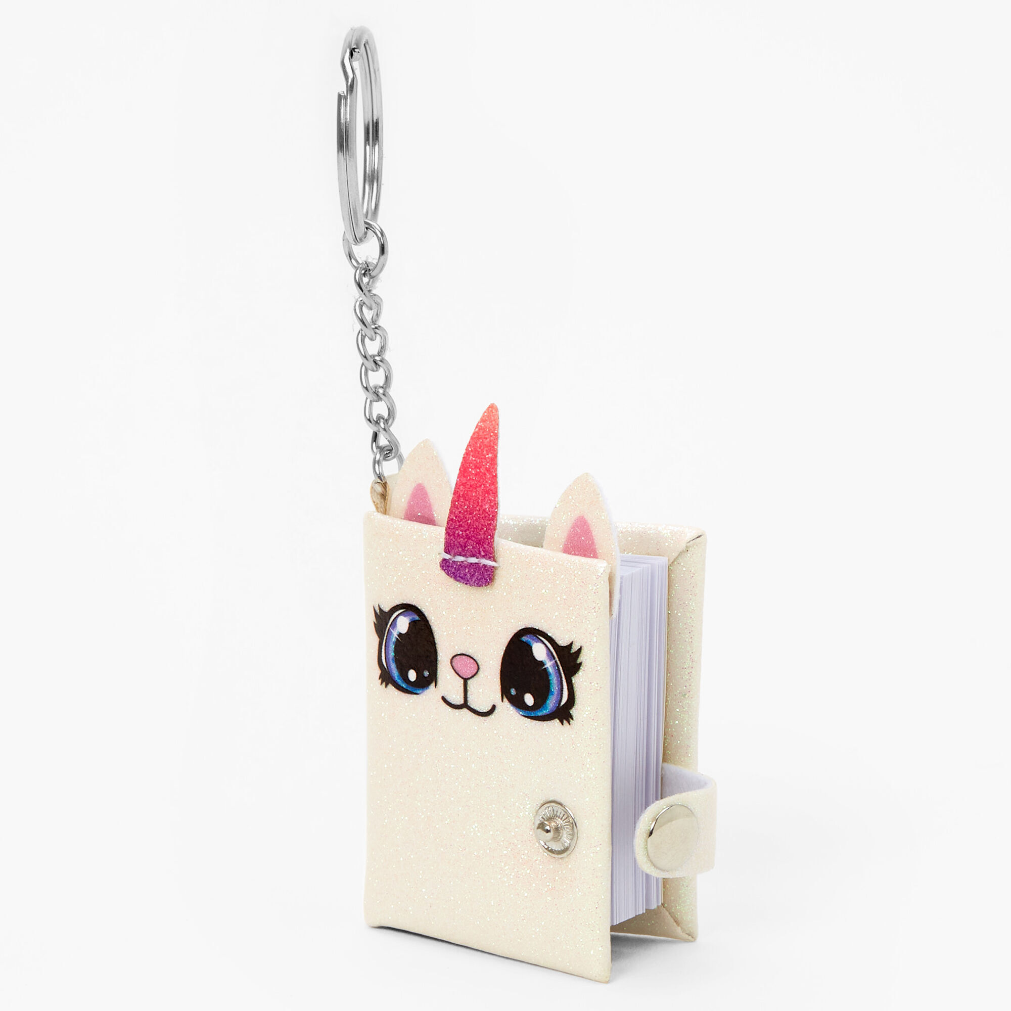View Claires Glitter Caticorn Mini Diary Keyring White information