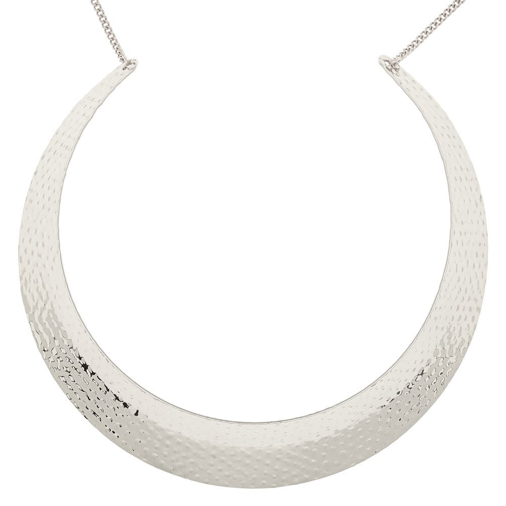Silver Hammered Collar Choker Necklace,