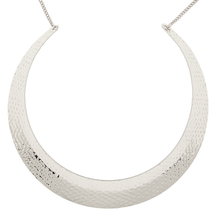 Silver Hammered Collar Choker Necklace,