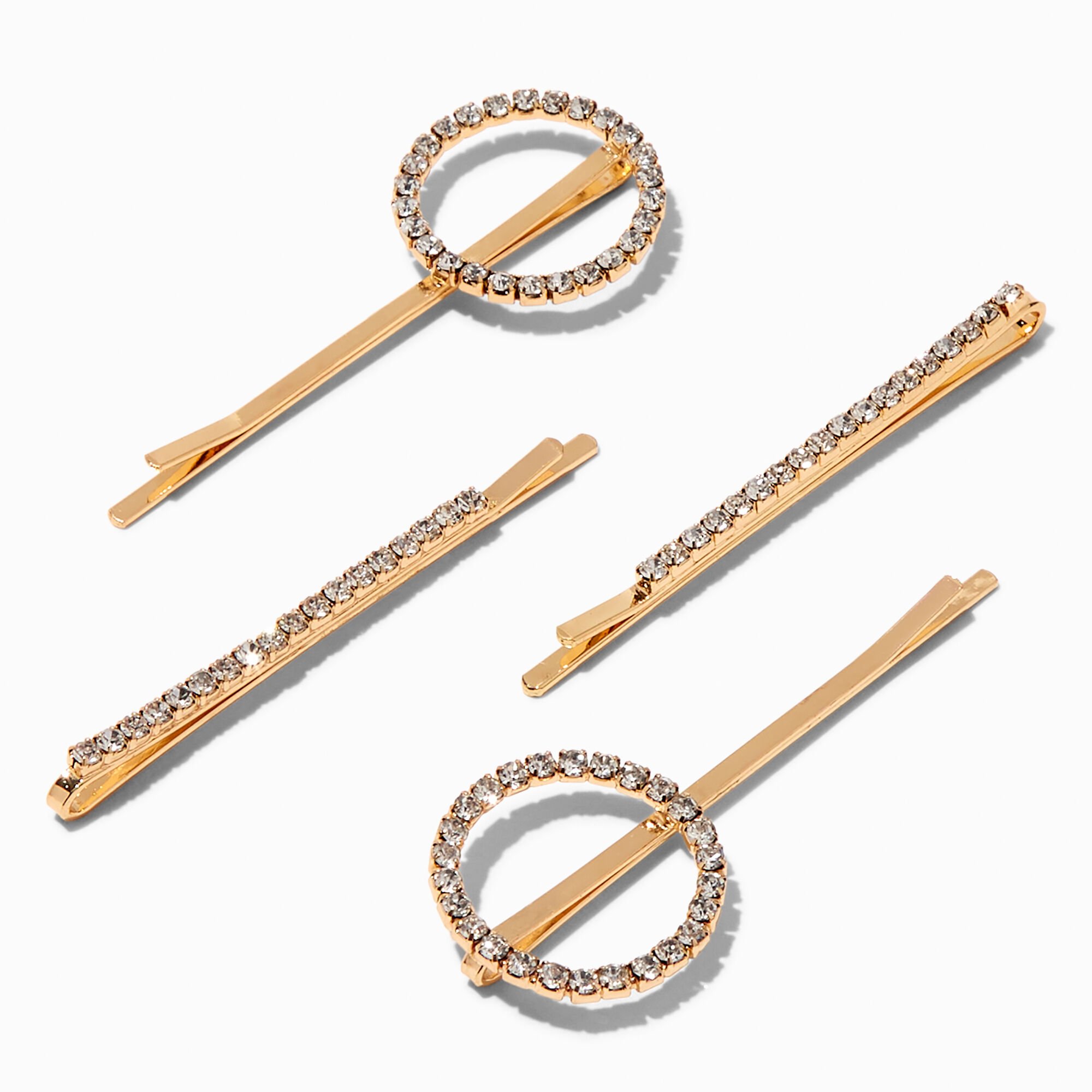 Gold Faux Diamond Circle Bobby Pins- 6 Pack,