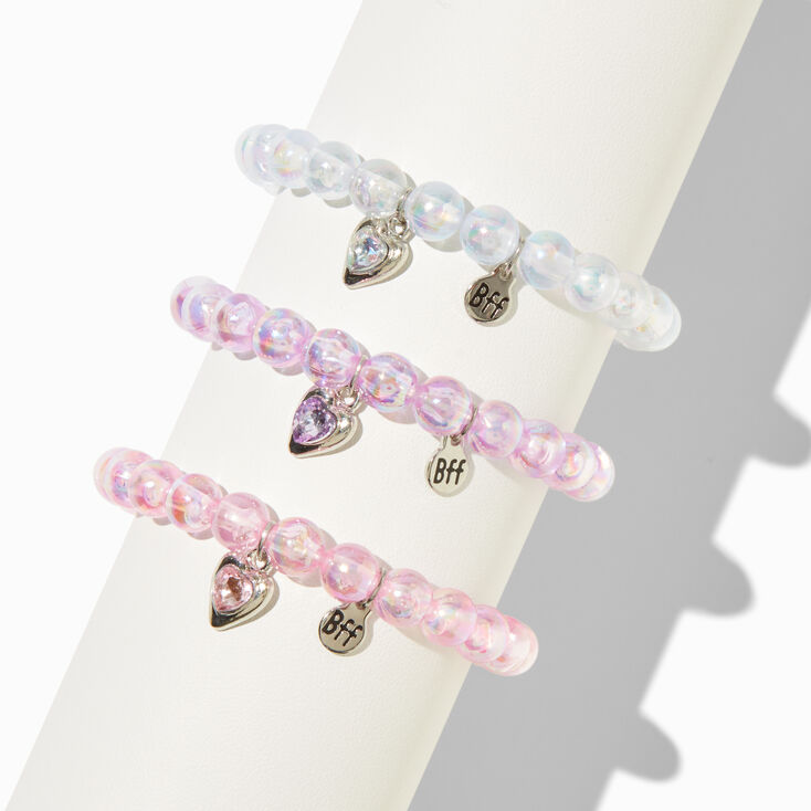 Best Friends Heart Charm Beaded Stretch Bracelets - 3 Pack,