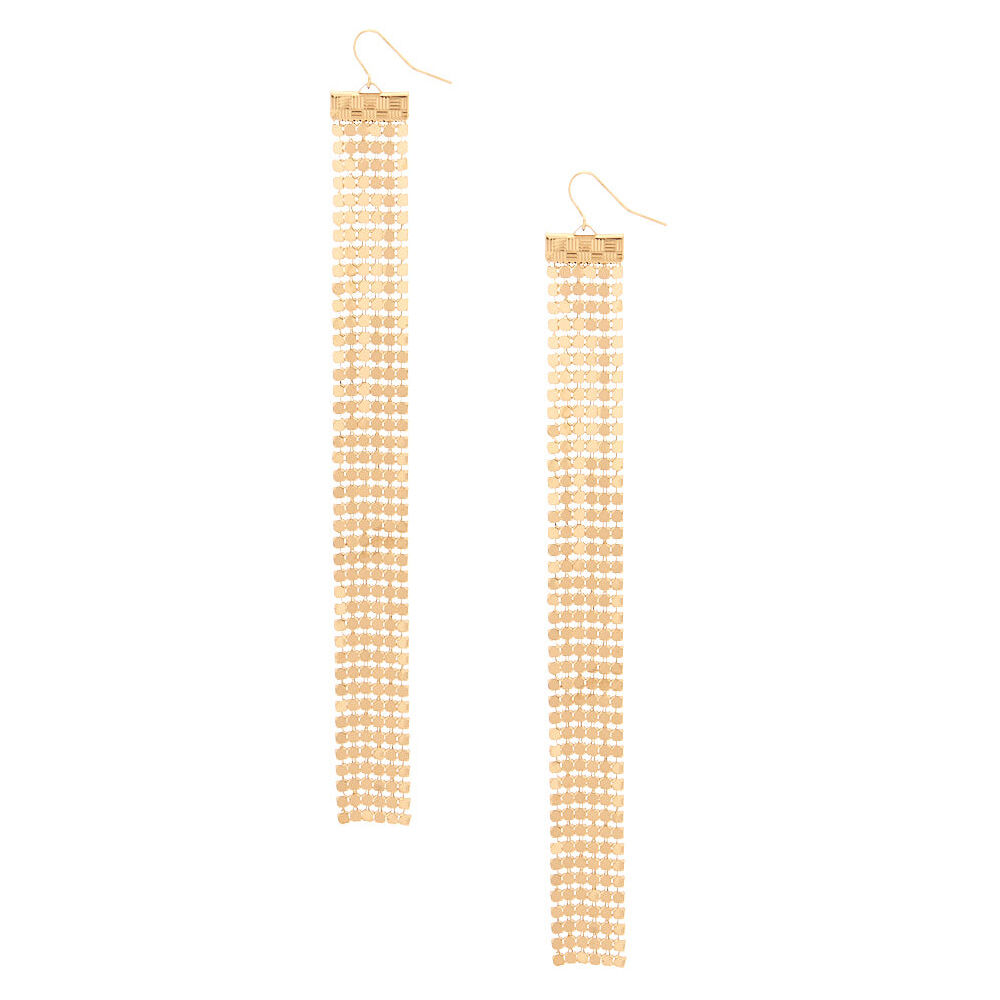 Gold 6" Disco Mesh Drop Earrings,