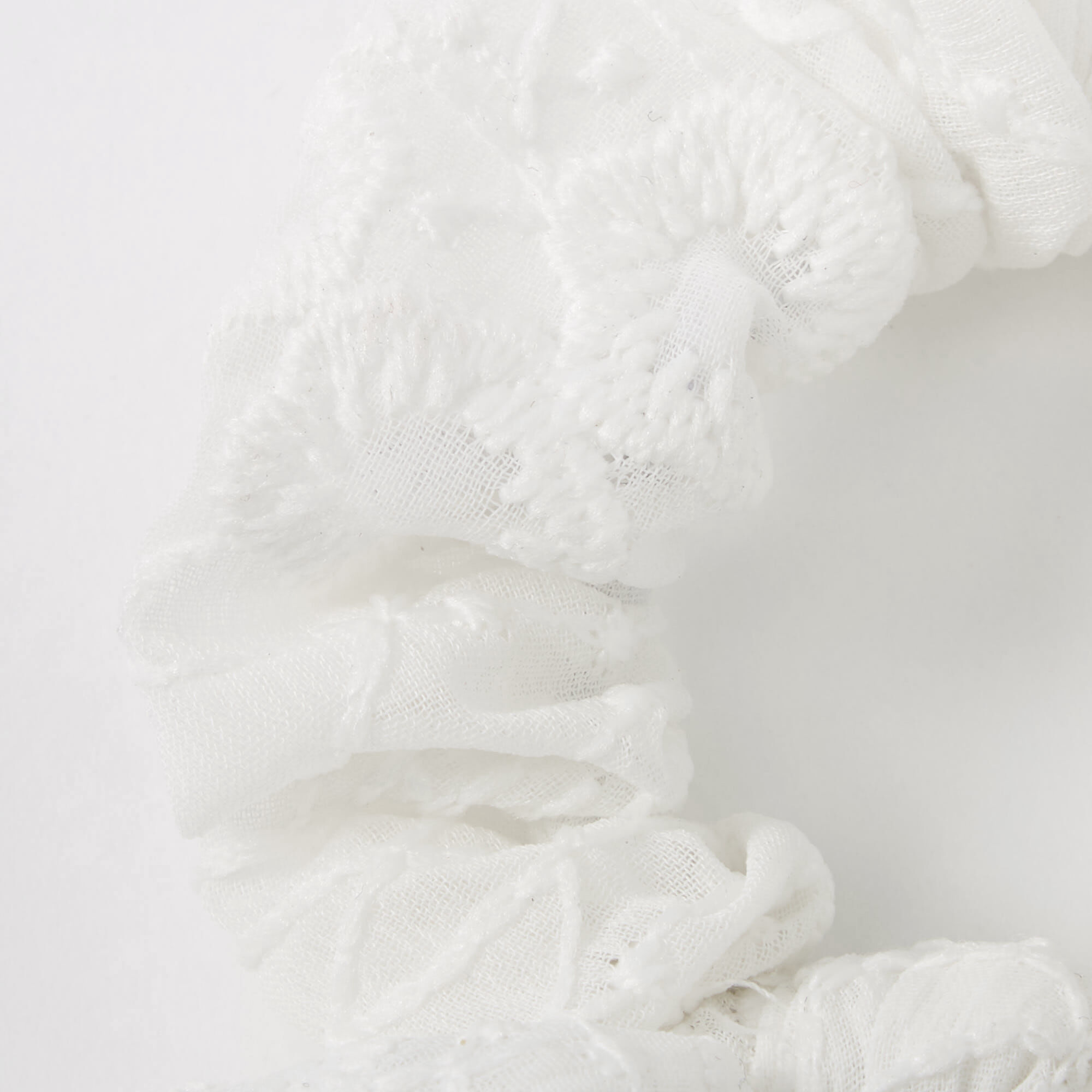 Small Crochet Knotted Bow Hair Scrunchie - White,