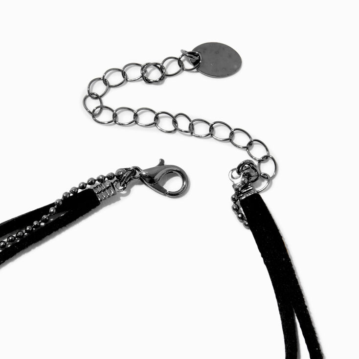 Silver-tone Cross &amp; Pearl Black Cord Multi-Strand Necklace ,