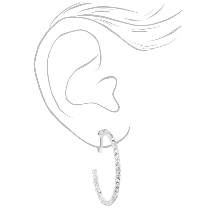 Silver 30MM Crystal Hoop Clip On Earrings,