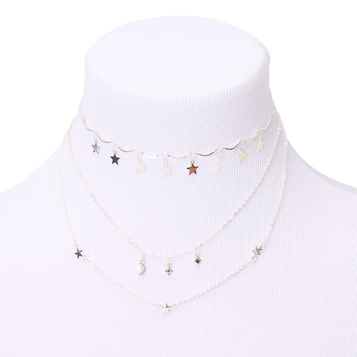 Silver Stars Multi Strand Necklace,