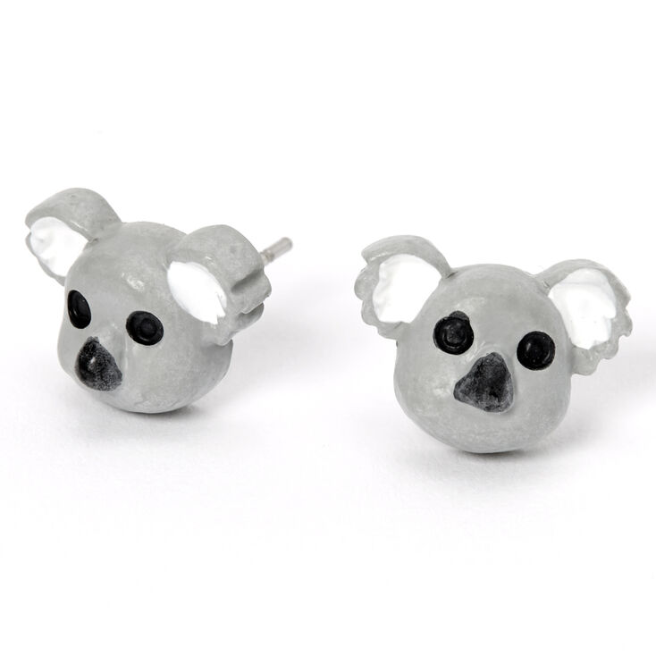 Silver Koala Stud Earrings - Grey,