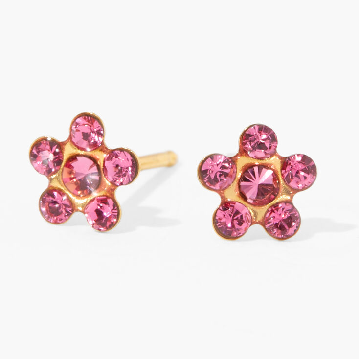 9ct Yellow Gold Rose Crystal Daisy Studs Ear Piercing Kit with After ...