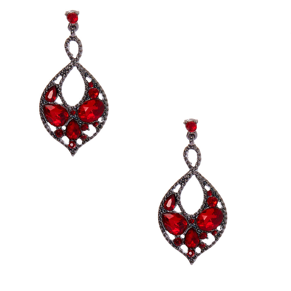 Hematite 1.5" Crystal Drop Earrings - Red,