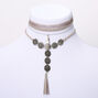 Silver Studded Medallion Choker Necklaces - Grey, 4 Pack,