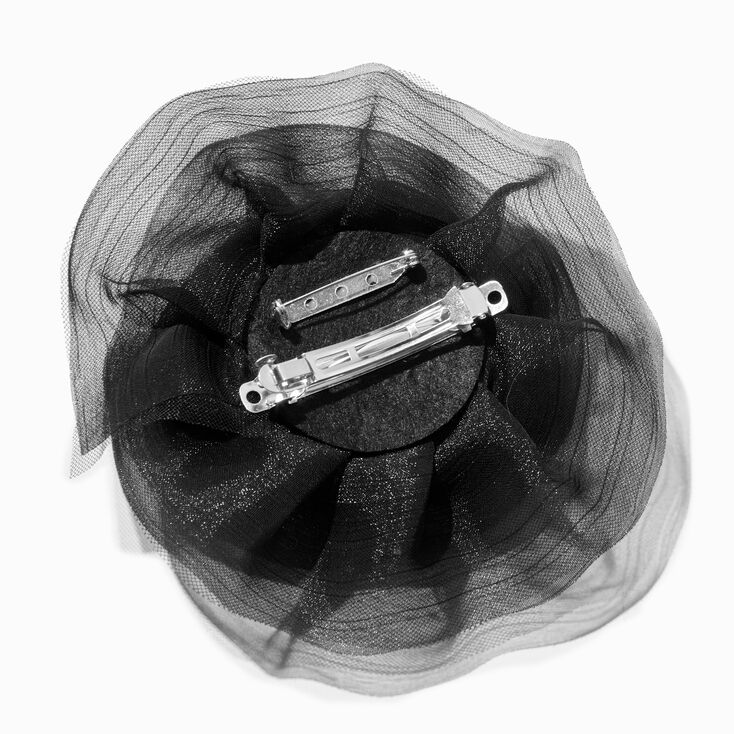 Large Black Organza Rosette Flower Hair Clip,
